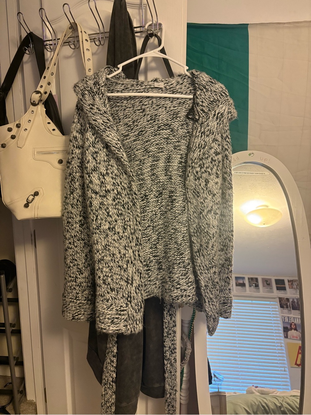 New Look Black & White Marled Hooded Open-Front Cardigan